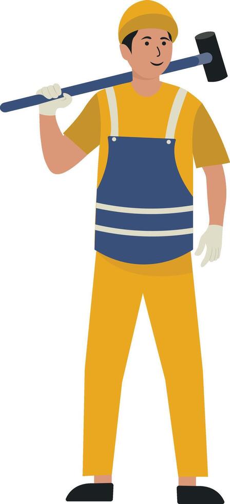 Man Construction Worker Carrying Hammer vector