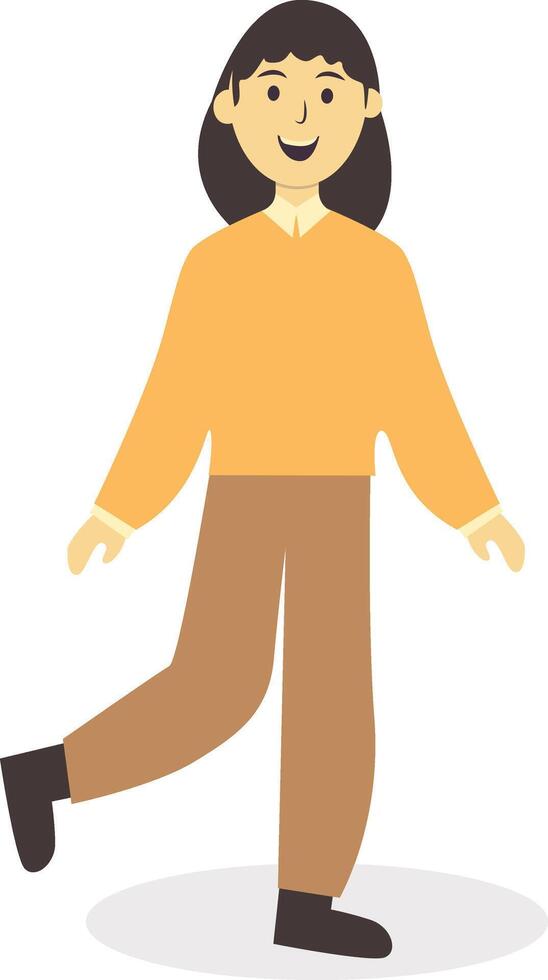 Female Walking Character in Autumn with Yellow Coat vector
