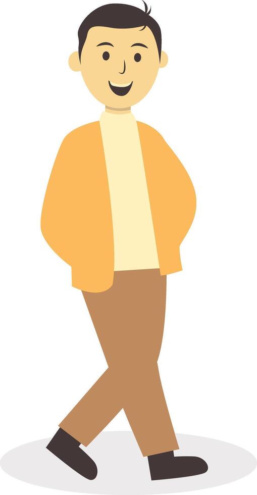 Male Walking Character in Autumn with Yellow Casual Clothes vector