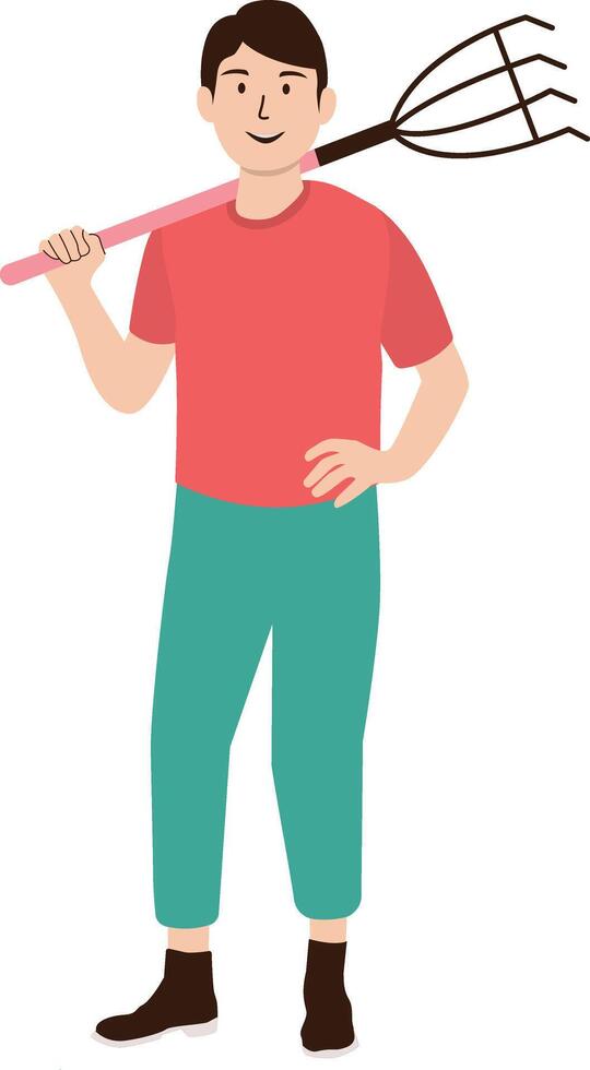 Male Sanitation Worker Holding Shovel Fork vector