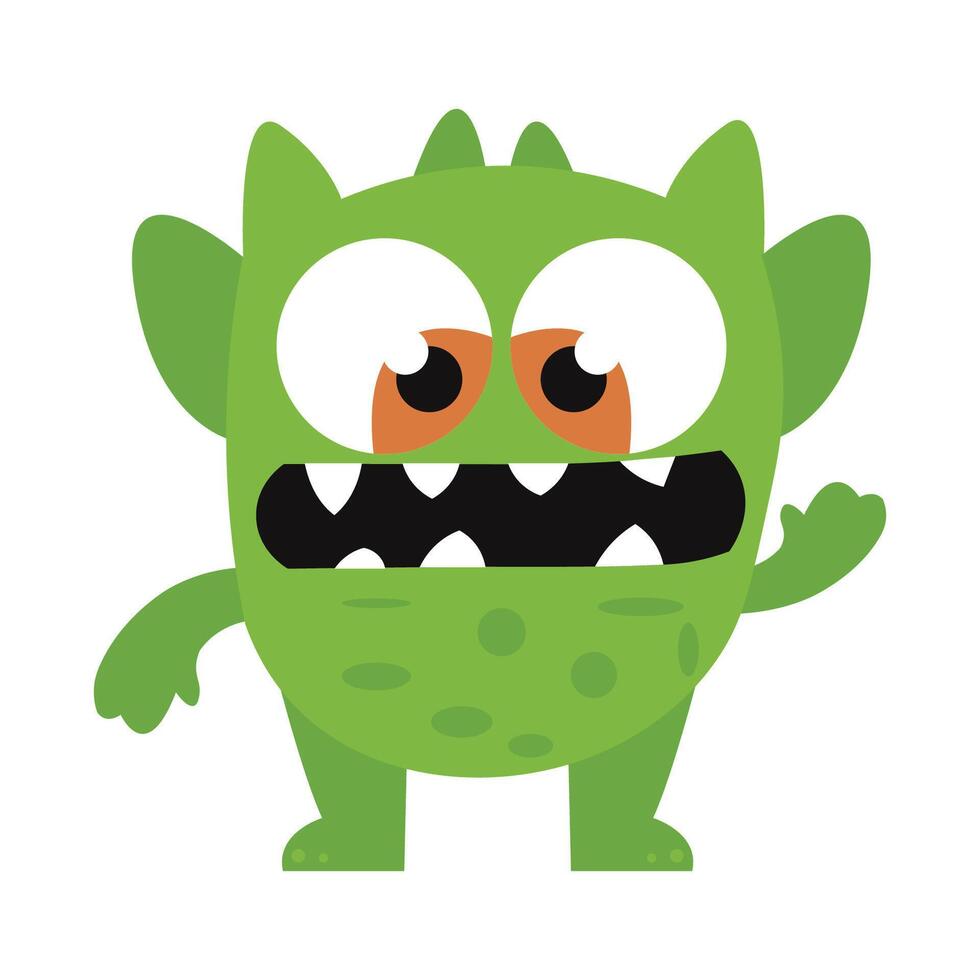 Cute Scary Green Monster Mascot Cartoon Character with Happy Expression vector