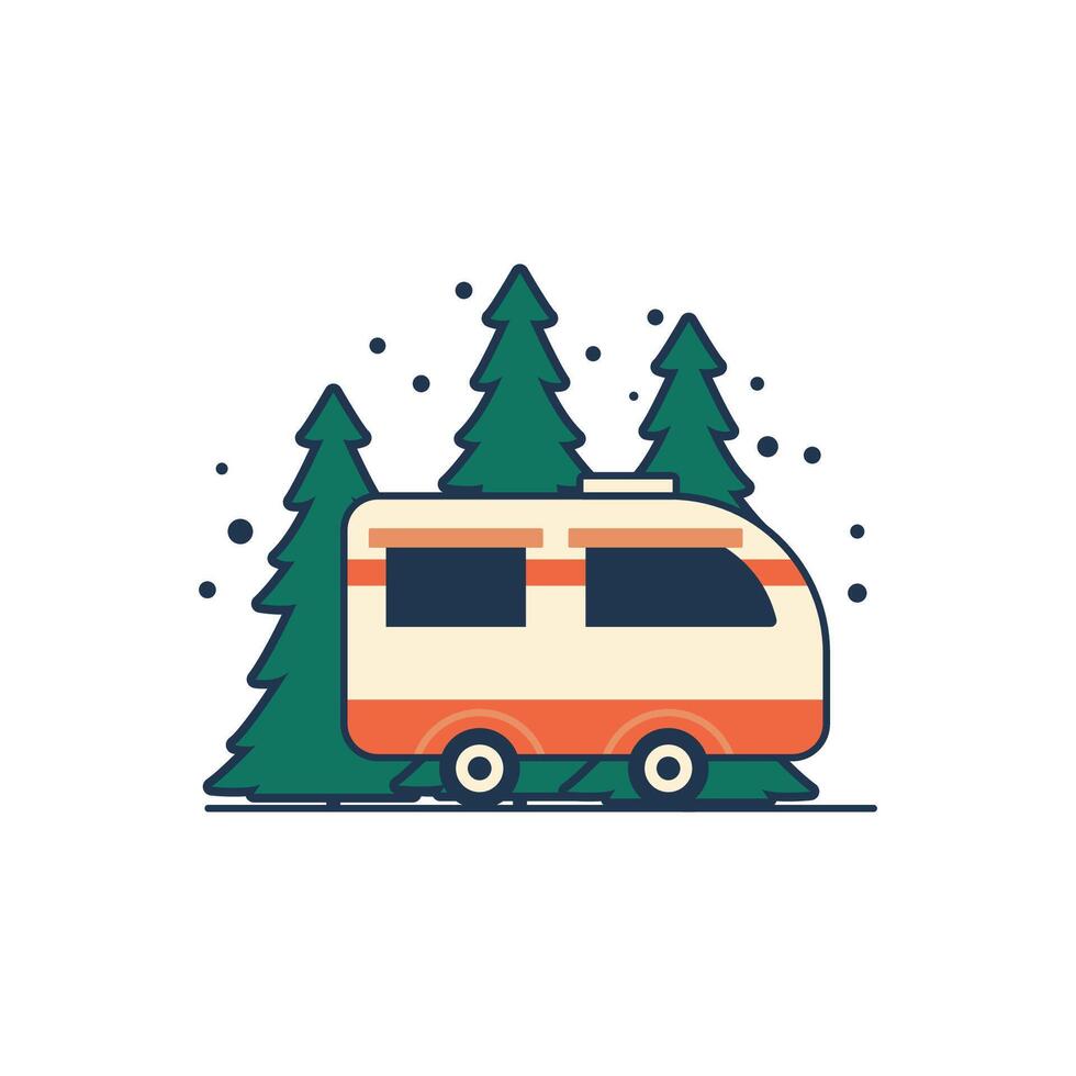 Logo Design of Van Car Travel with Pine Trees in Forest vector