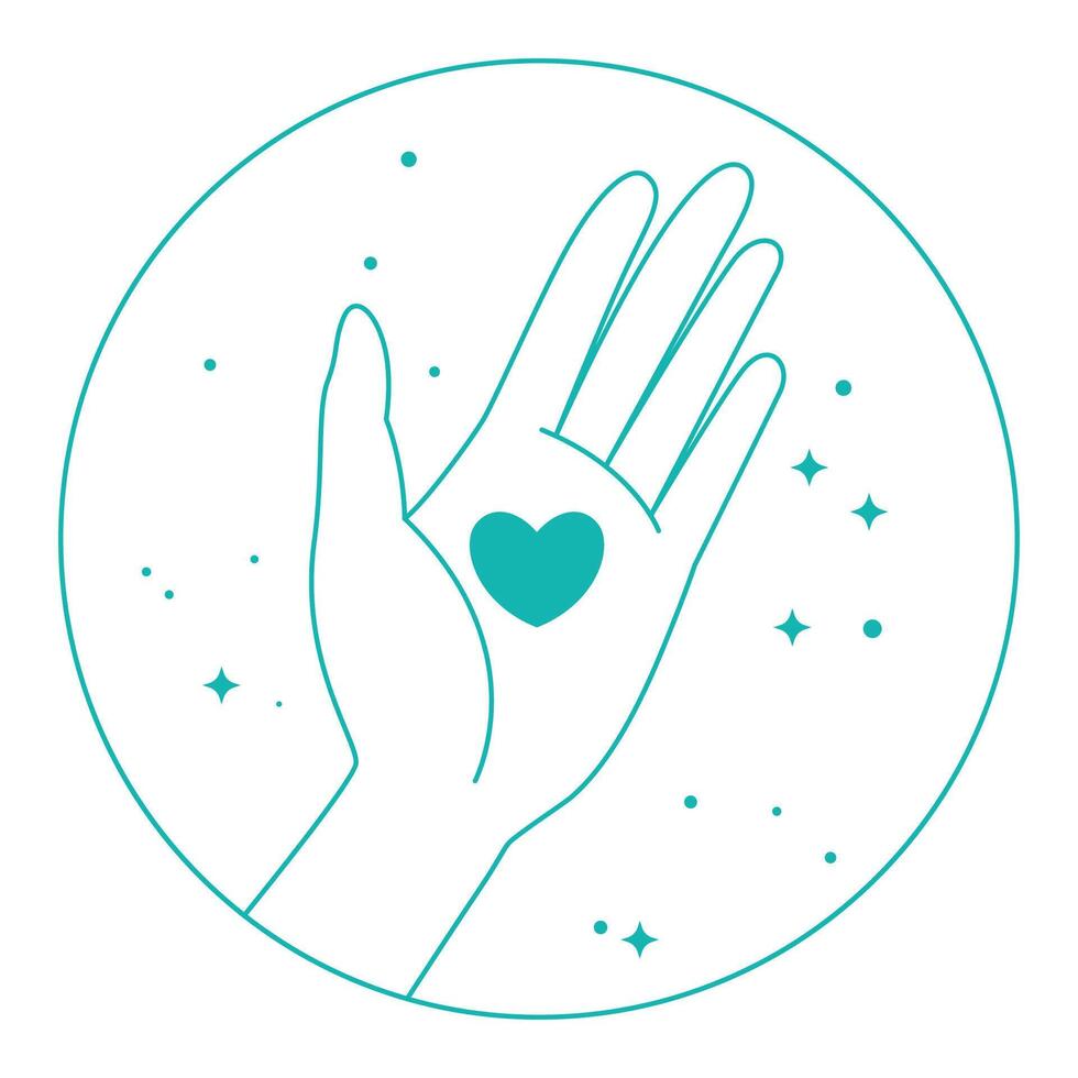 Open Hand Holding Love Heart as Peace Symbol in Circle Line Art vector