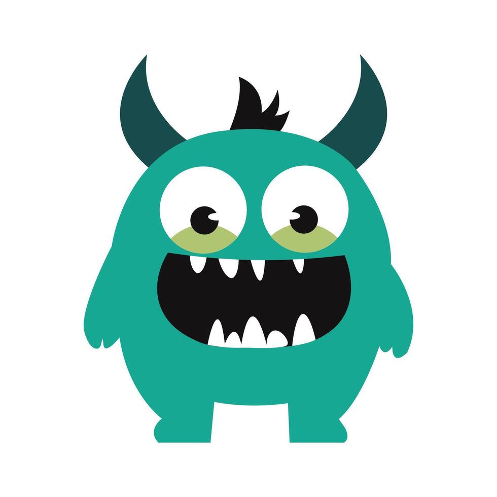 Cute Spooky Horned Green Monster Mascot Cartoon Character with Happy Expression vector