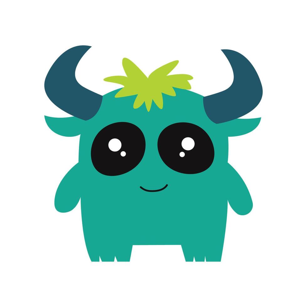 Cute Ugly Horned Green Monster Mascot Cartoon Character with Happy Expression vector