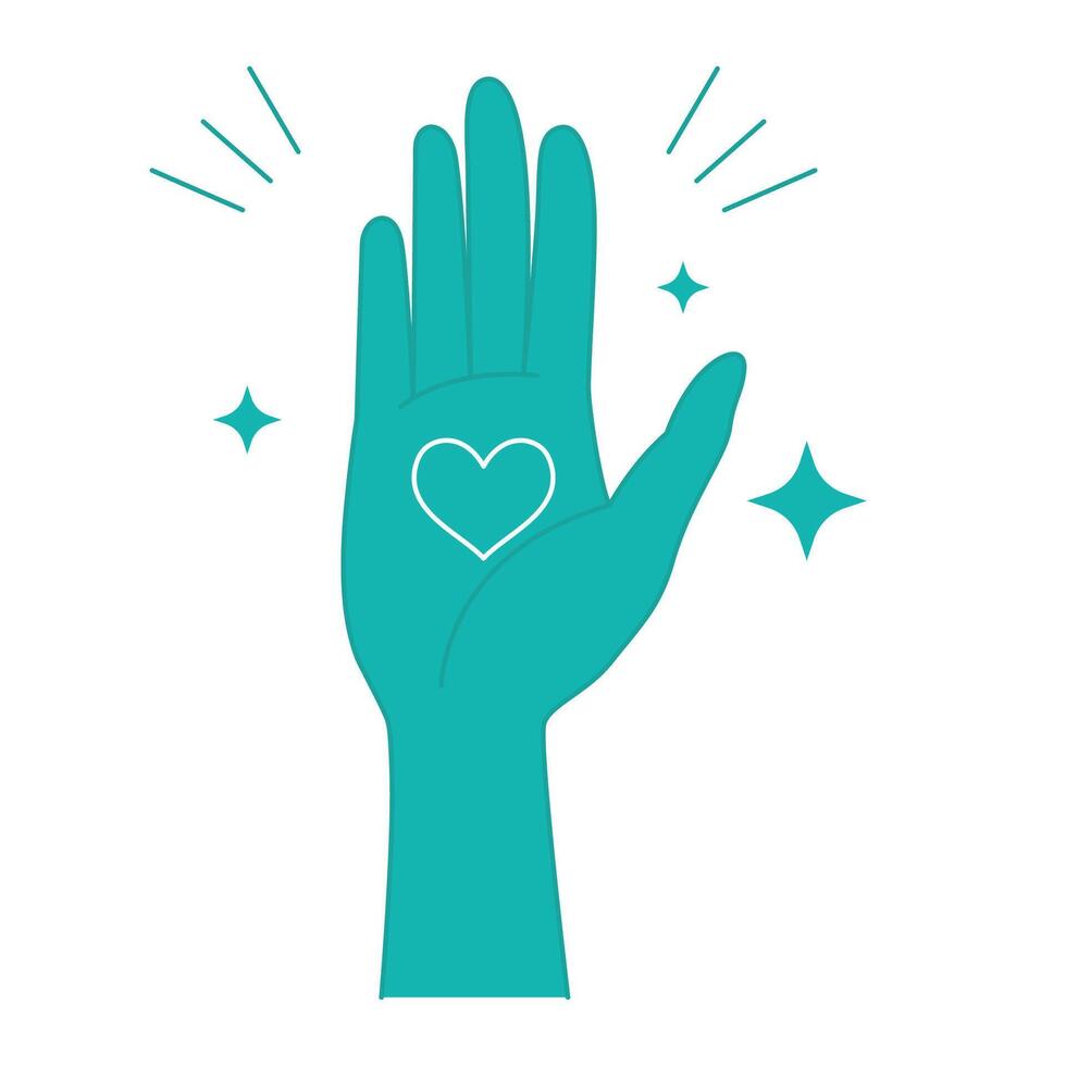 Open Hand with Sparkling Love Heart as Peace Care Help Symbol vector