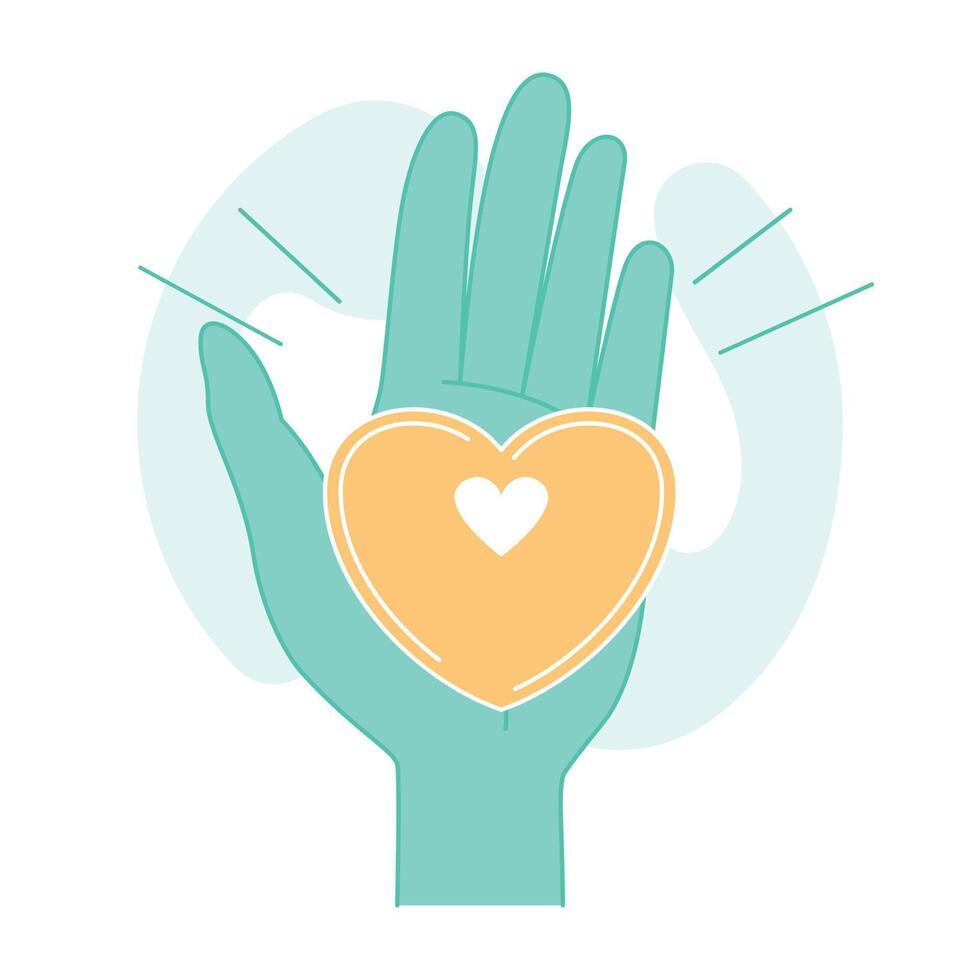 Open Hand with Sparkling Love Heart as Peaceful Care Symbol vector