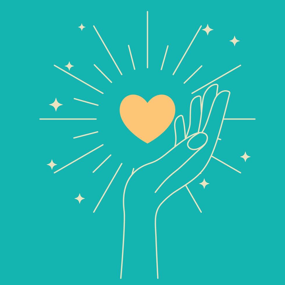 Open Hand with Shiny Love Heart as Peace Care Symbol vector