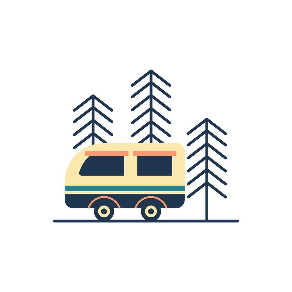 Logo Design of Van Car Transport Travel with Pine Trees in Forest vector