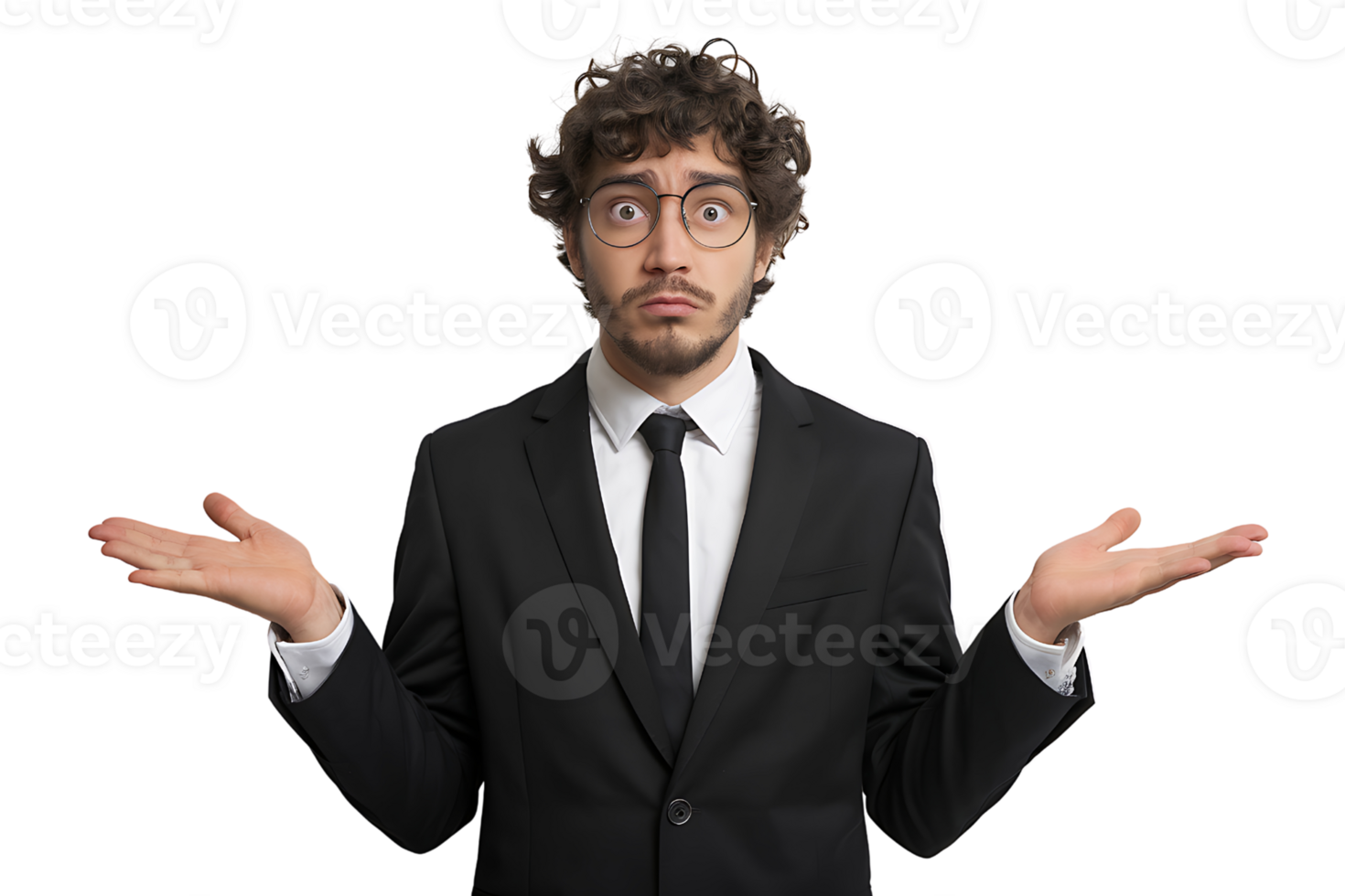 Confused Businessman, Shrugging Shoulders, Unsure Expression isolated on transparent background png