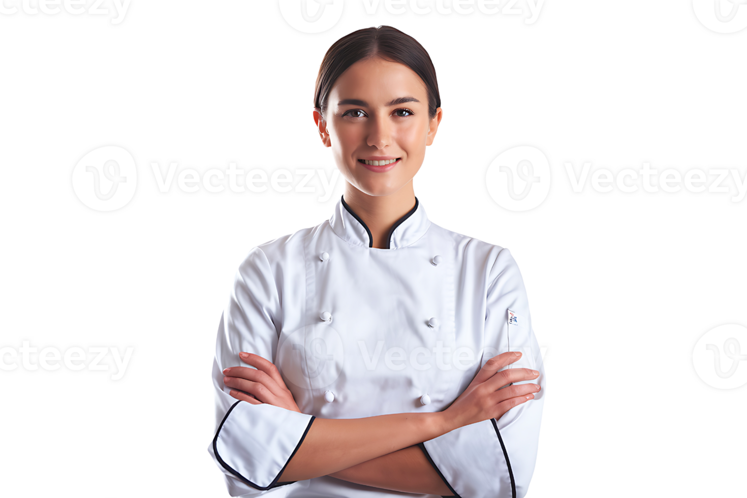 Confident Female Chef in White Uniform isolated on transparent background png
