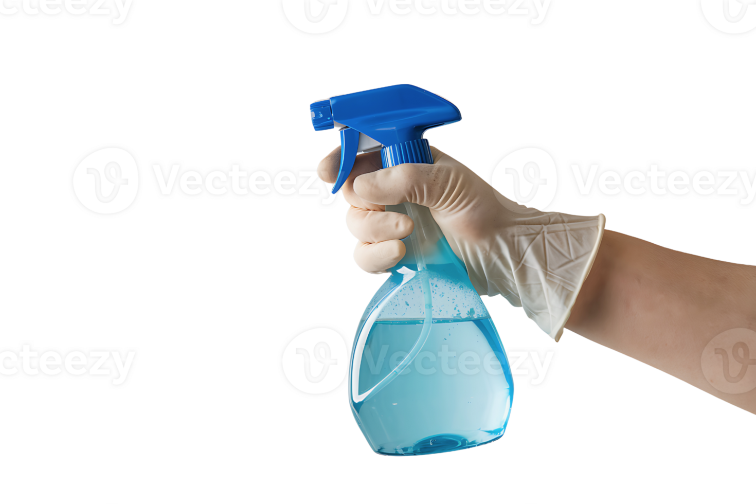 A Gloved Hand Using a Spray Bottle isolated on transparent background png