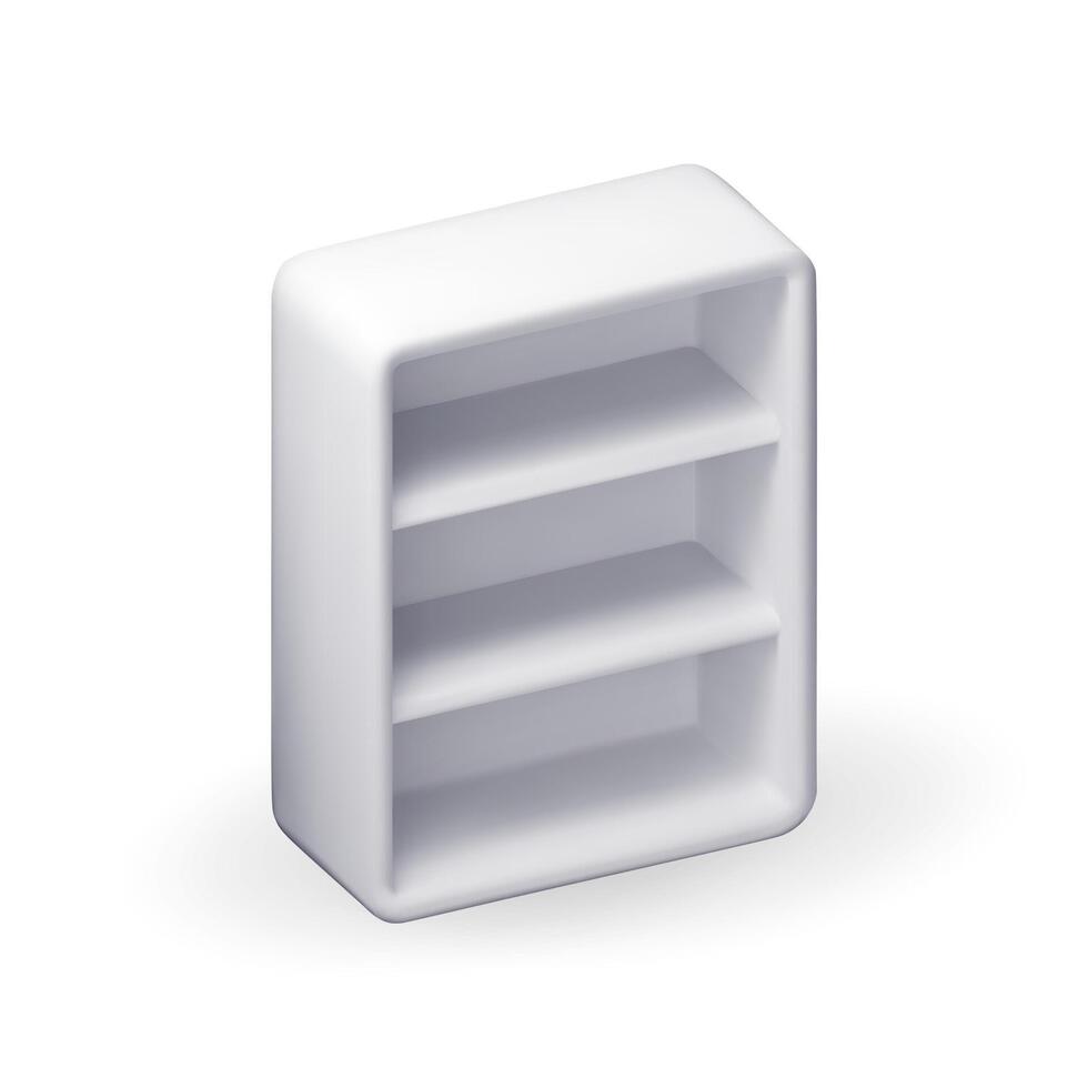 3D Empty white storage shelves isolated. Render bathroom furniture, cabinet without door. Office drawer symbol. vector