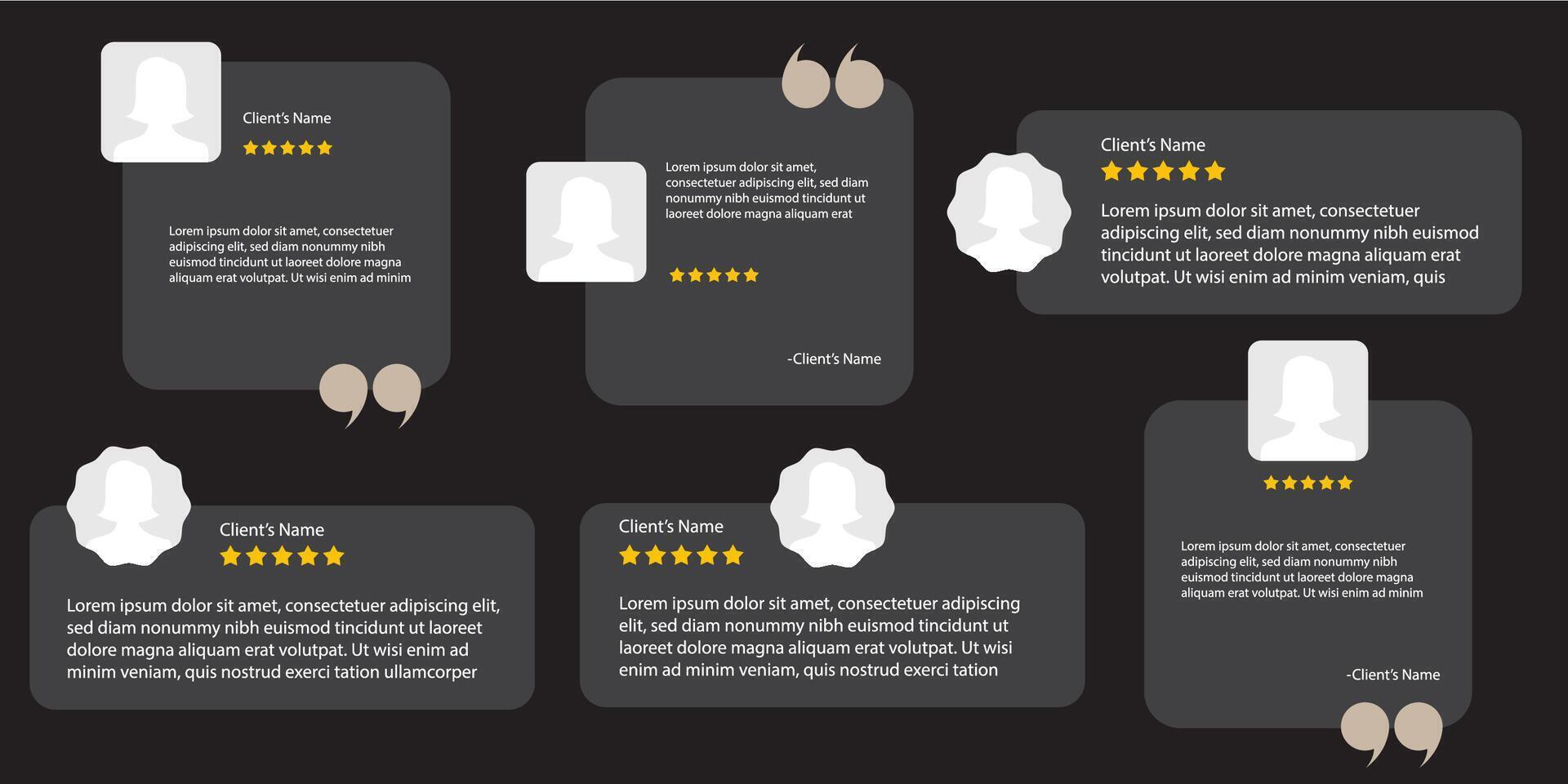 Grey background for reviews, social media square with speech bubbles, star ratings, and user icons. Great for showcasing customer feedback. vector