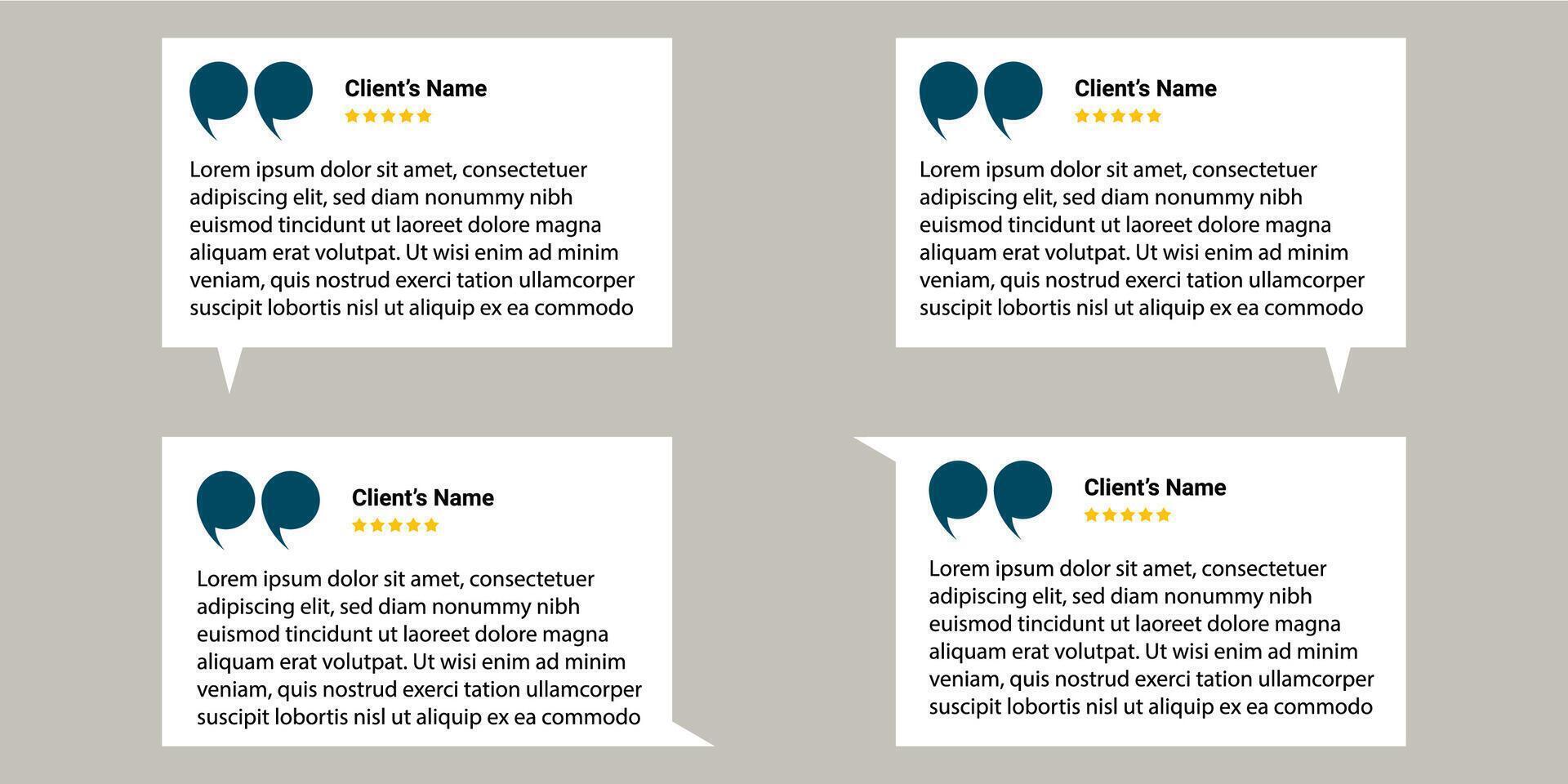 Feedback review template, white square with social media icons, star ratings, and speech bubbles for showcasing customer testimonials. vector
