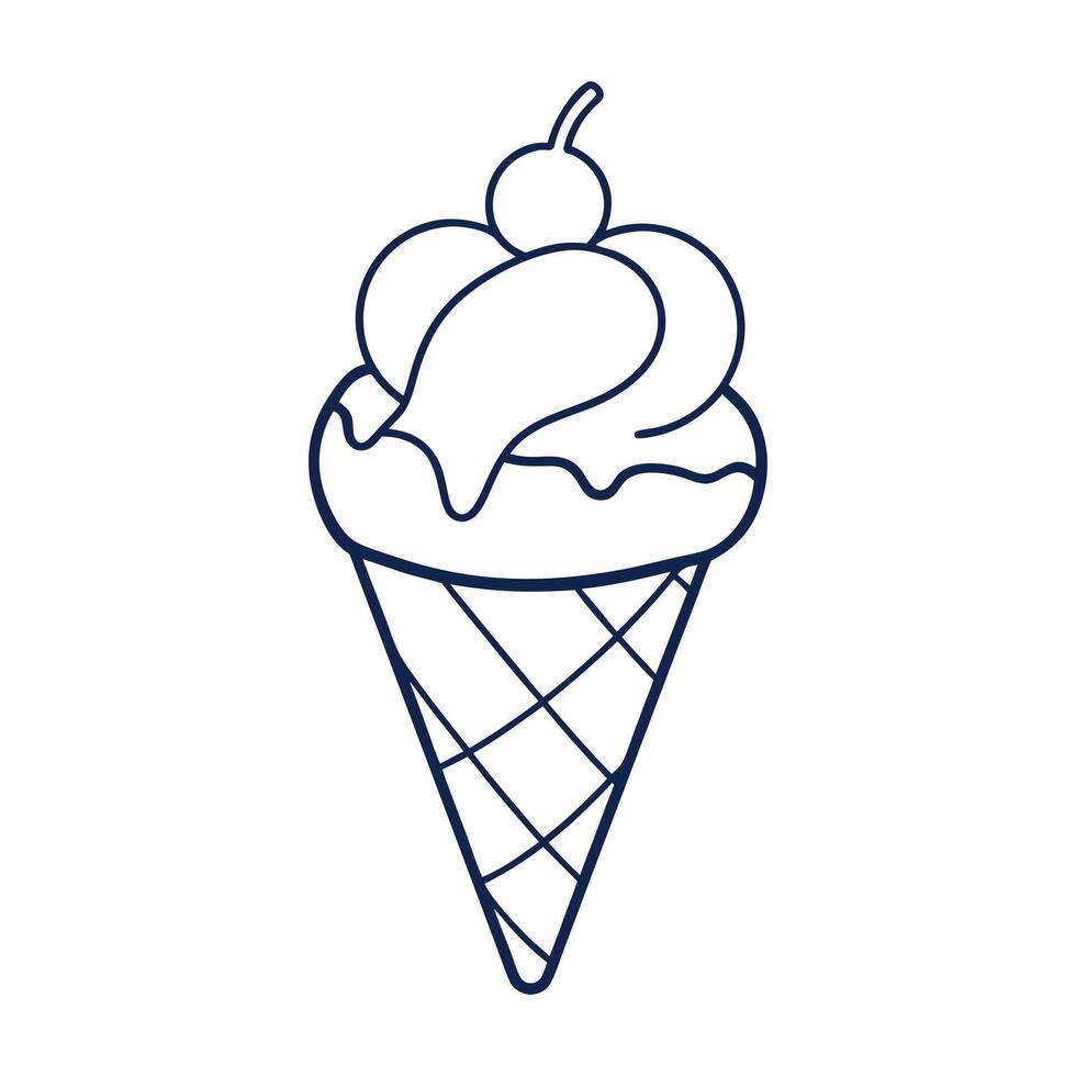 A line art illustration of a swirled ice cream cone vector