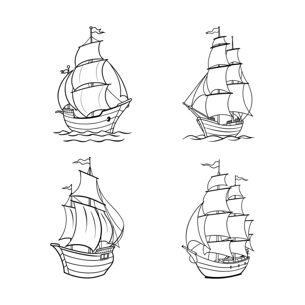 Classic Sailing Ships Line Art vector