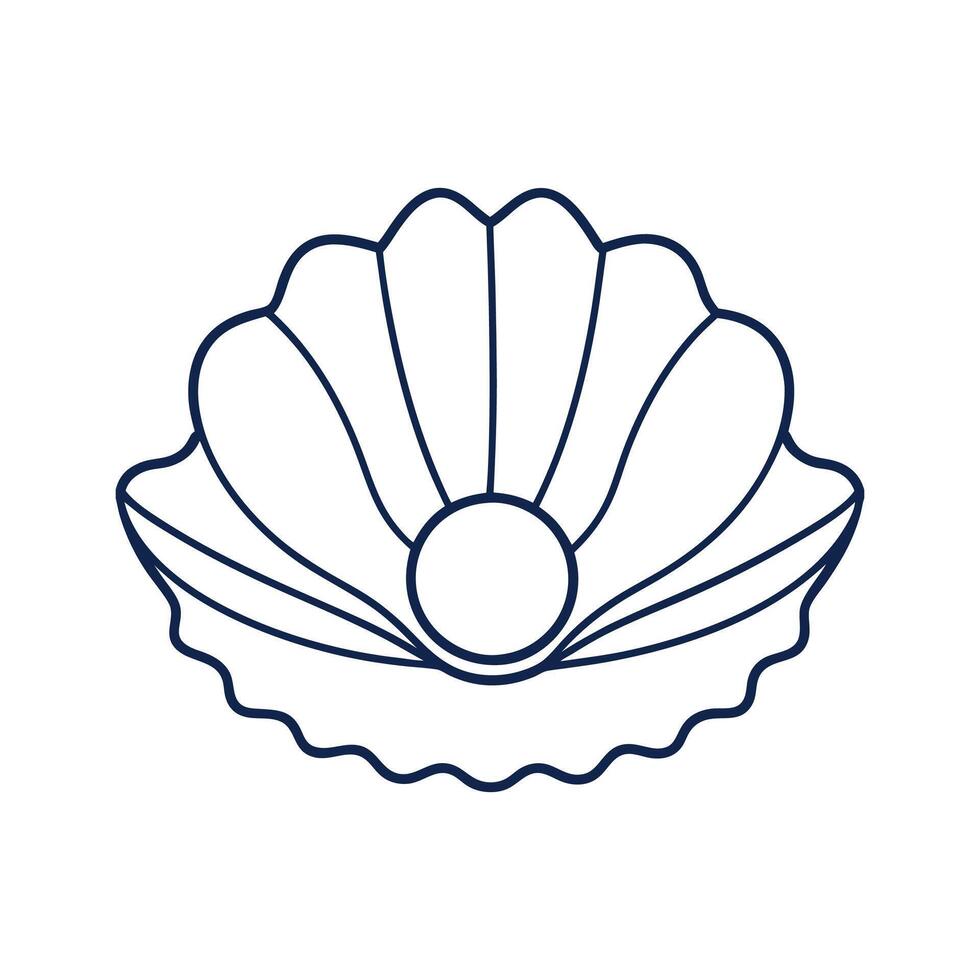 Seashell with Pearl Line art Illustration vector