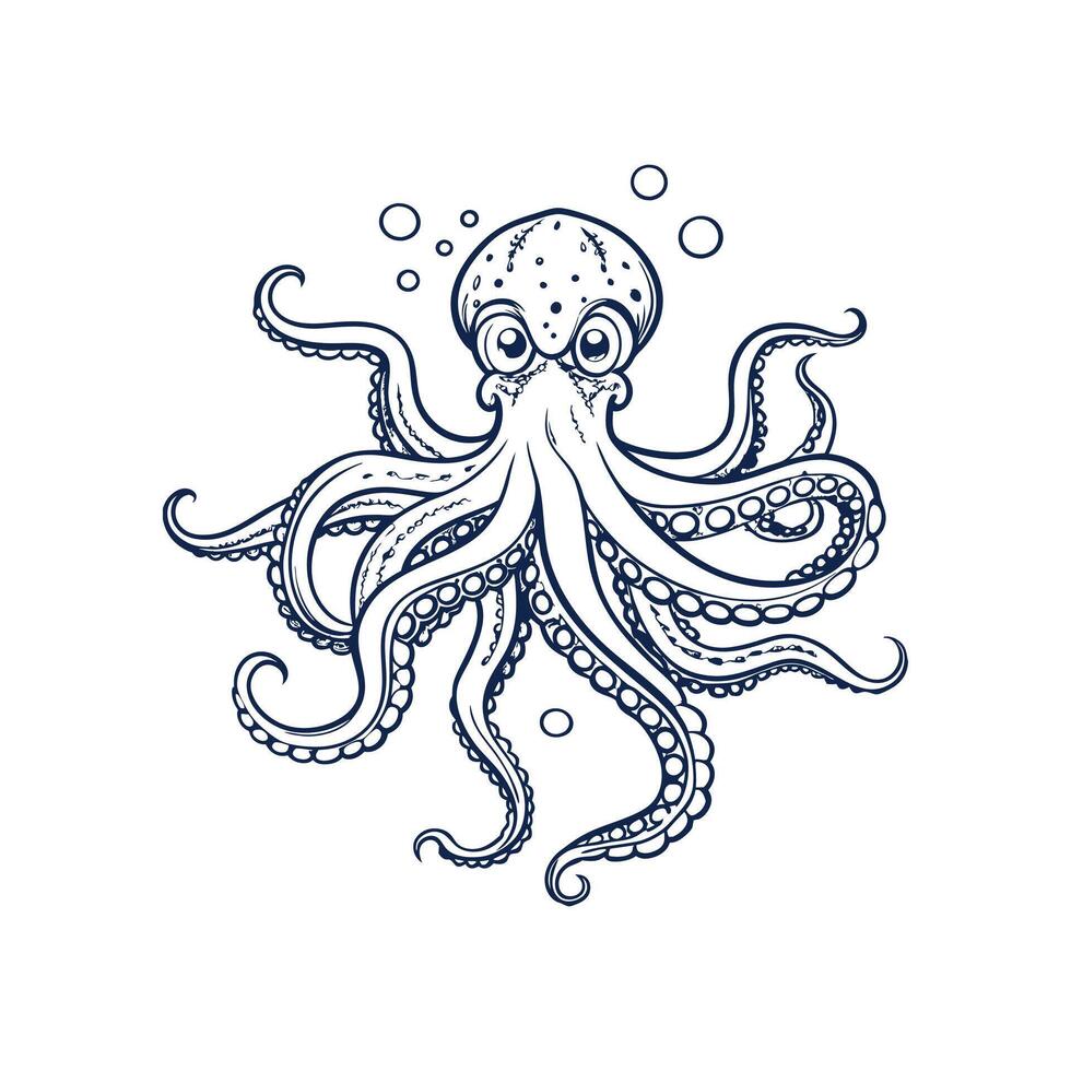 A sleek and stylish drawing of an octopus vector