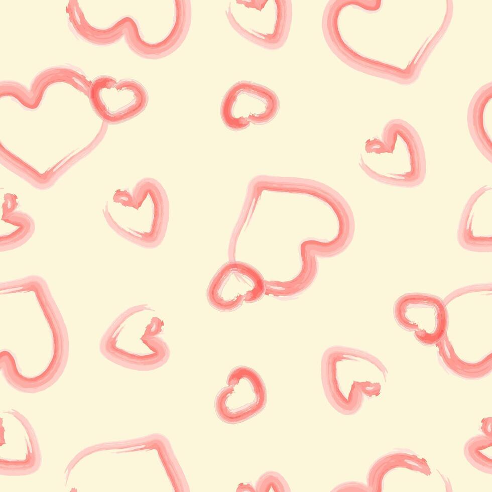 Seamless pattern with hand drawn pink hearts on yellow background. Design for fashion, fabric, textile, packaging paper, gift paper. Valentines day concept. vector
