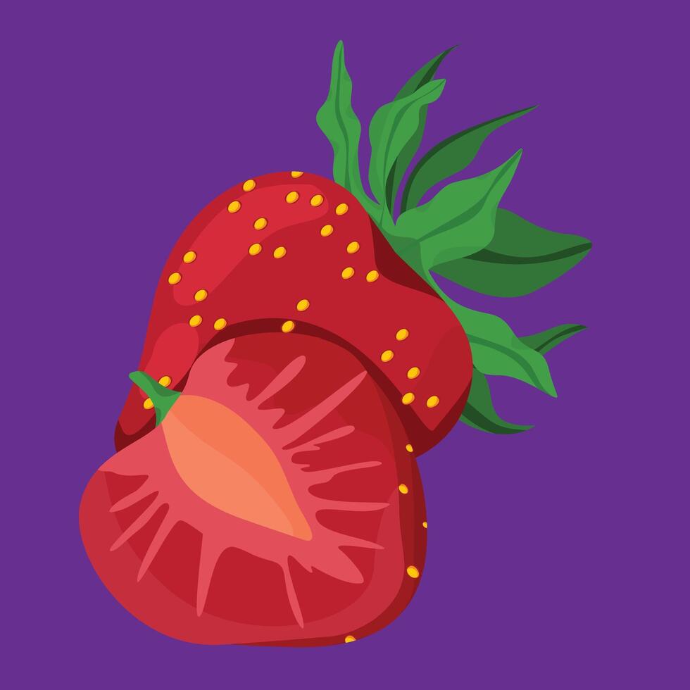 half and cut strawberry tropical exotic fruit flat design vector