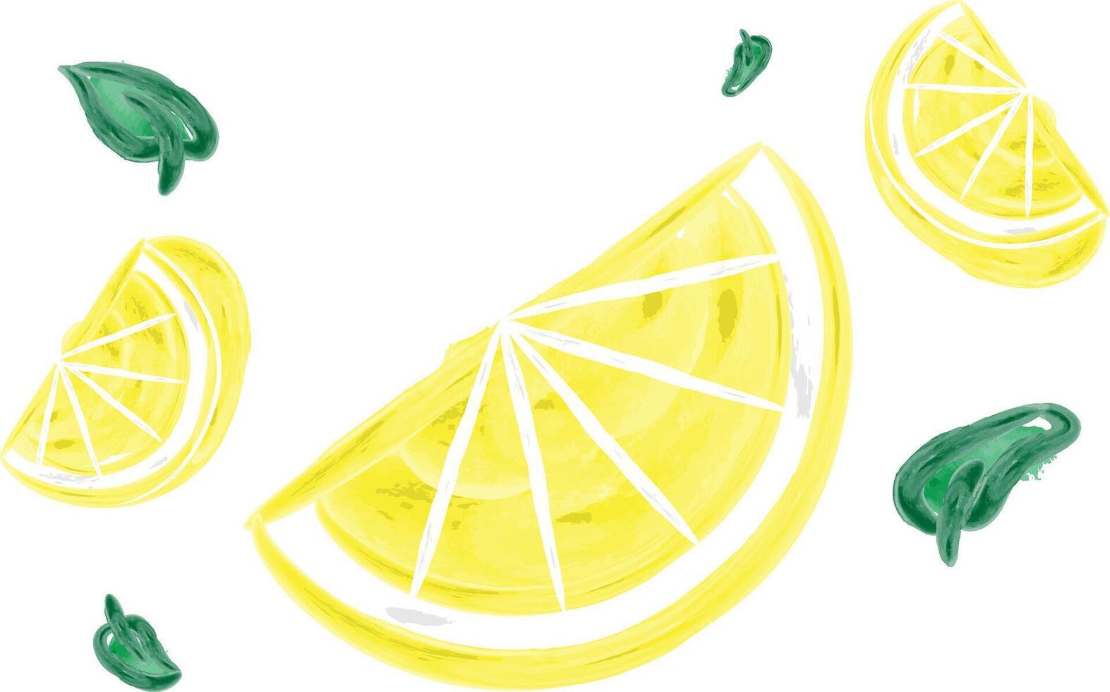 Hand Drawing Watercolor Illustration of Floating Three Lemon Slices. vector