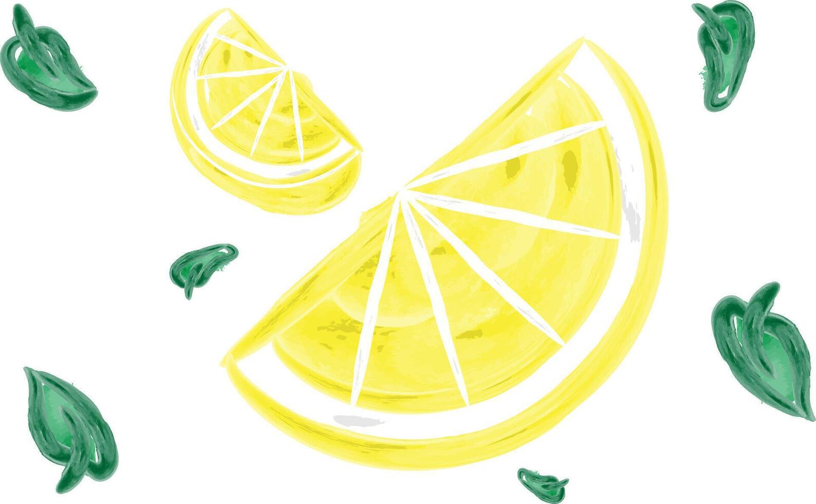 Hand Drawing Watercolor Illustration of Floating Lemon Slices. vector