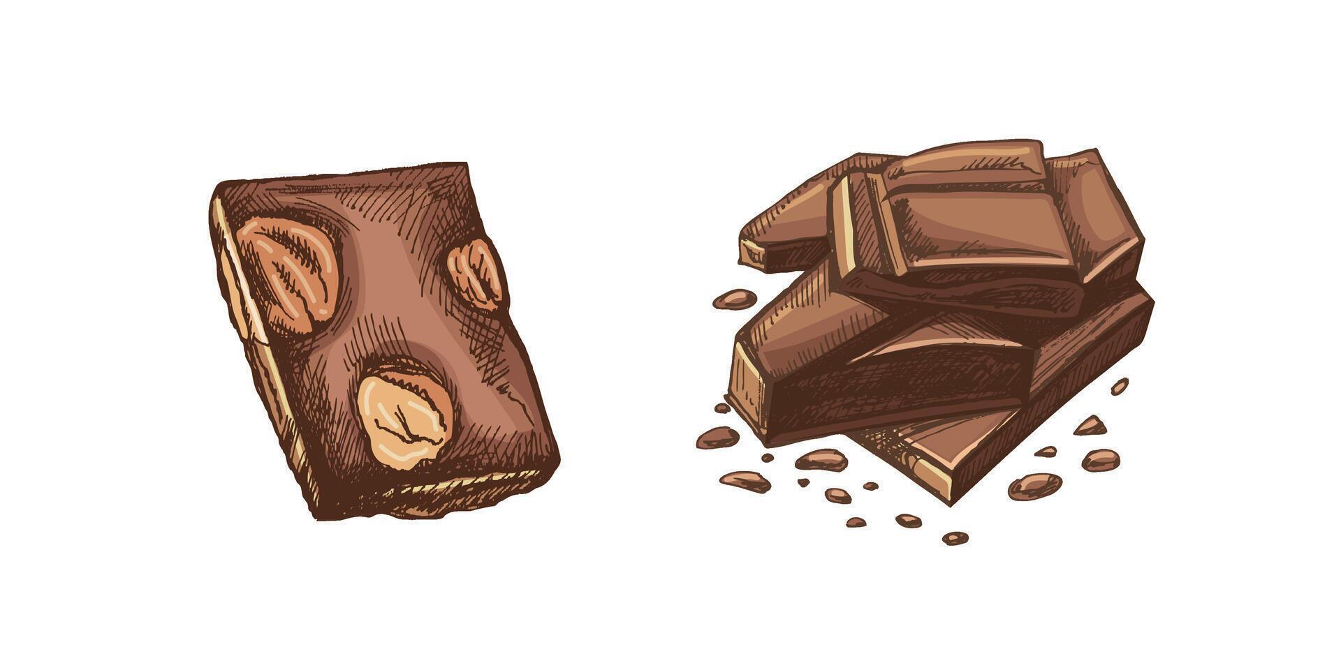 Hand-drawn chocolate and candy colored illustrations in vintage artistic style vector