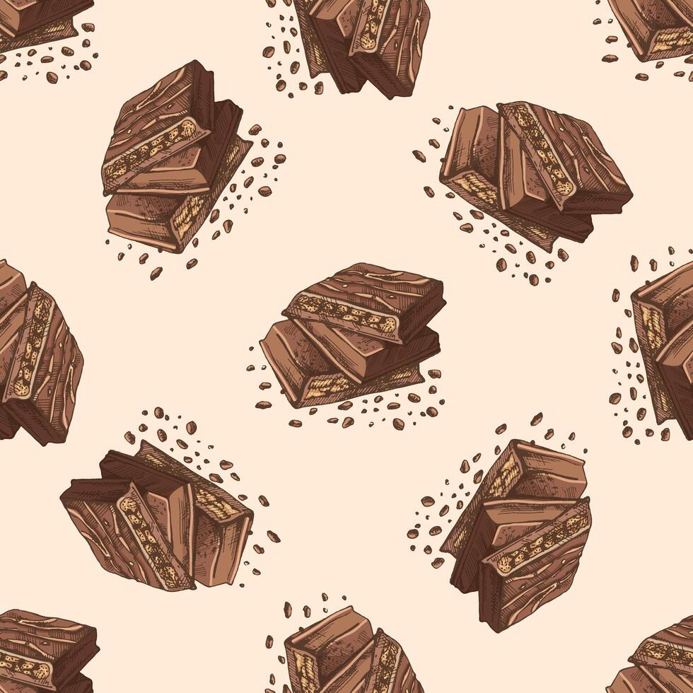 Colored Seamless pattern of chocolate sketch with crumbs vector