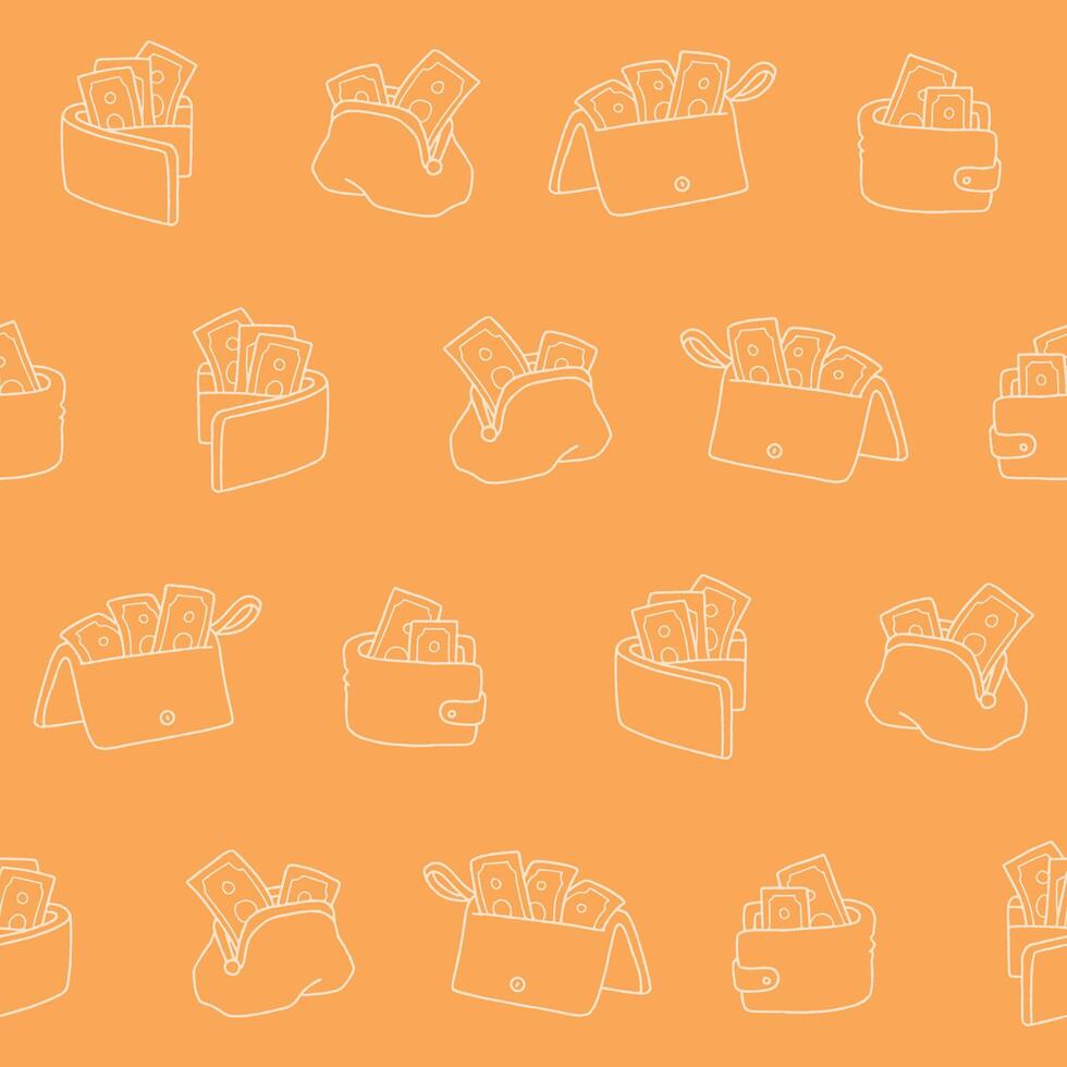Outline Collection of Wallet Seamless Pattern illustration for Print, Wallpaper, Decoration. vector