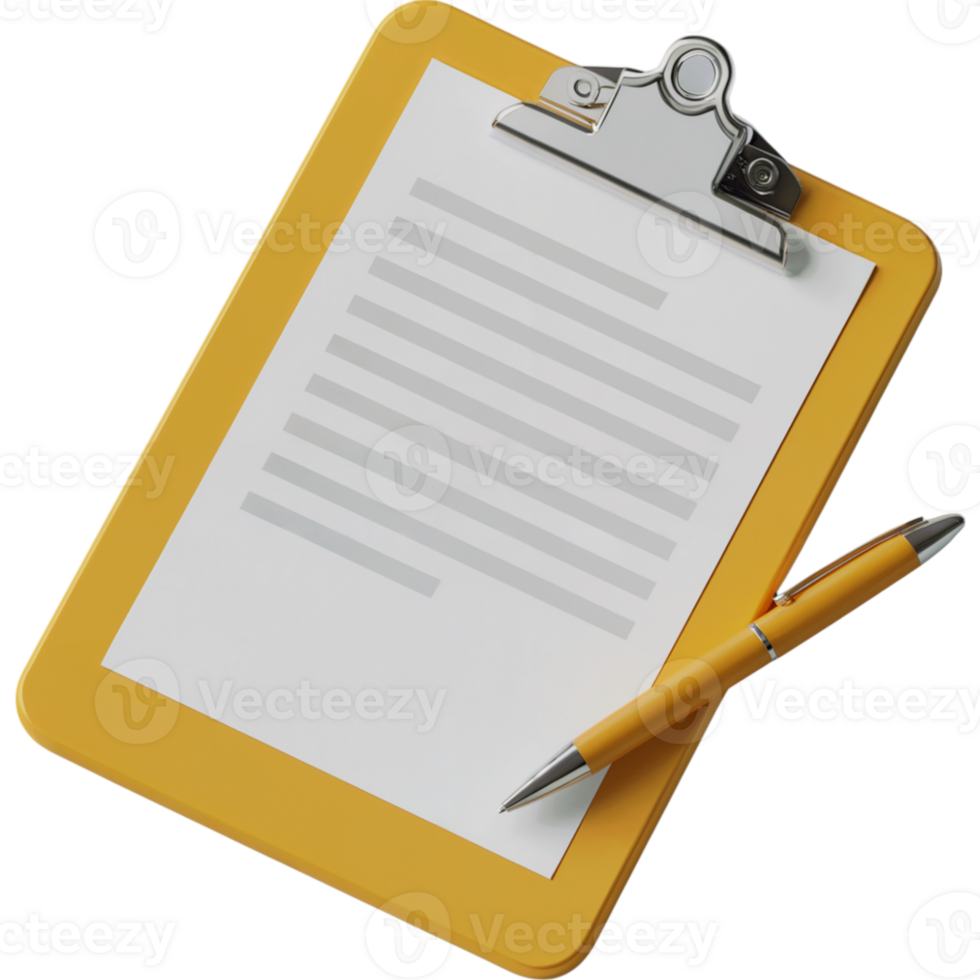 Yellow clipboard with a pen on it png