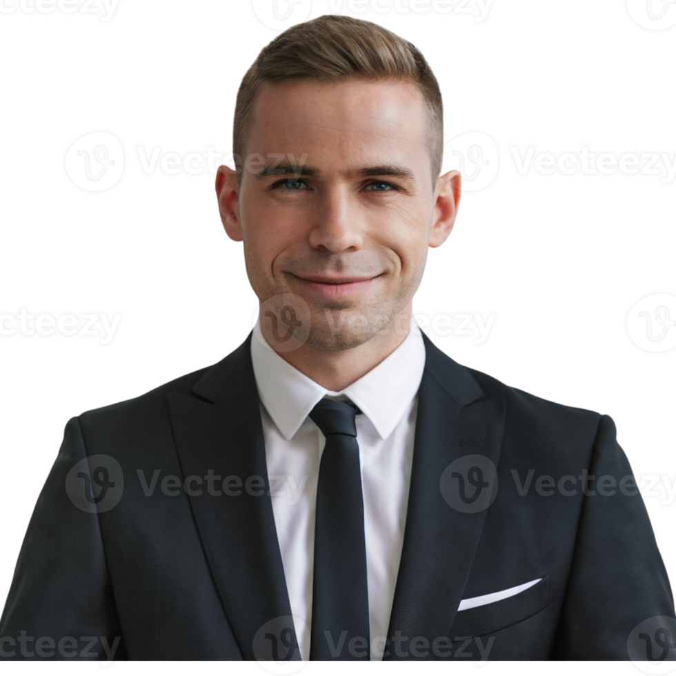 Man in a suit and tie is smiling for the camera png