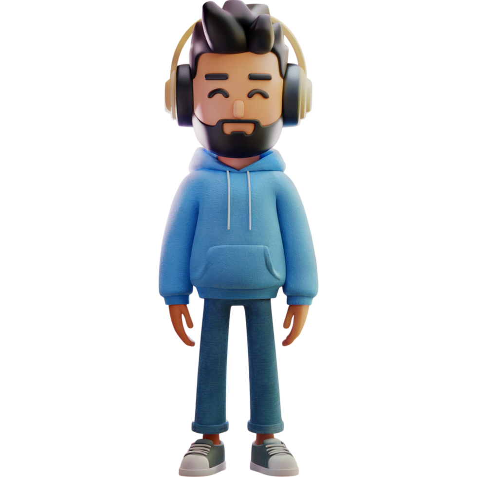 Man wearing headphones and a blue hoodie png