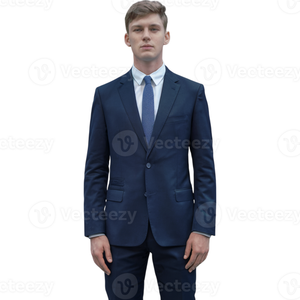 Man in a blue suit and tie stands png