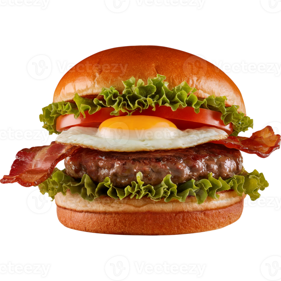 Large hamburger with bacon lettuce and tomato png