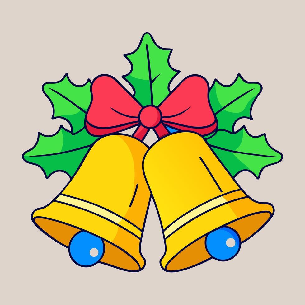 Christmas bells with holly leaves and bows vector
