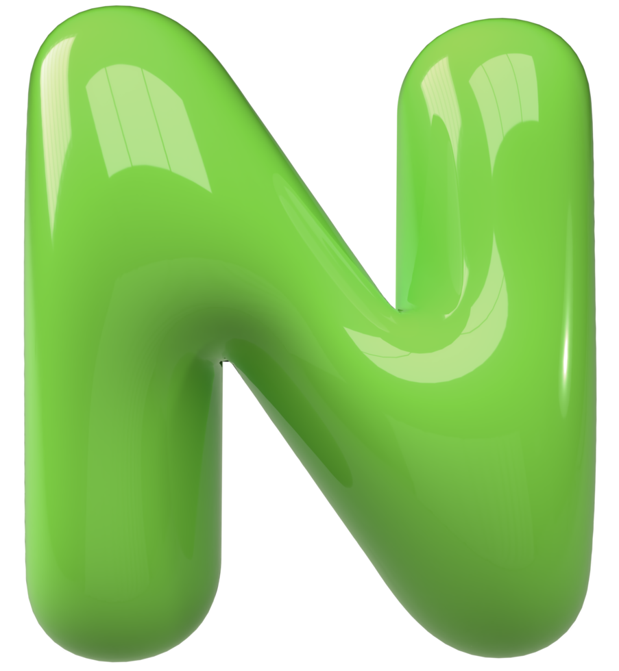 Green 3D Bubble Letter Alphabet N png