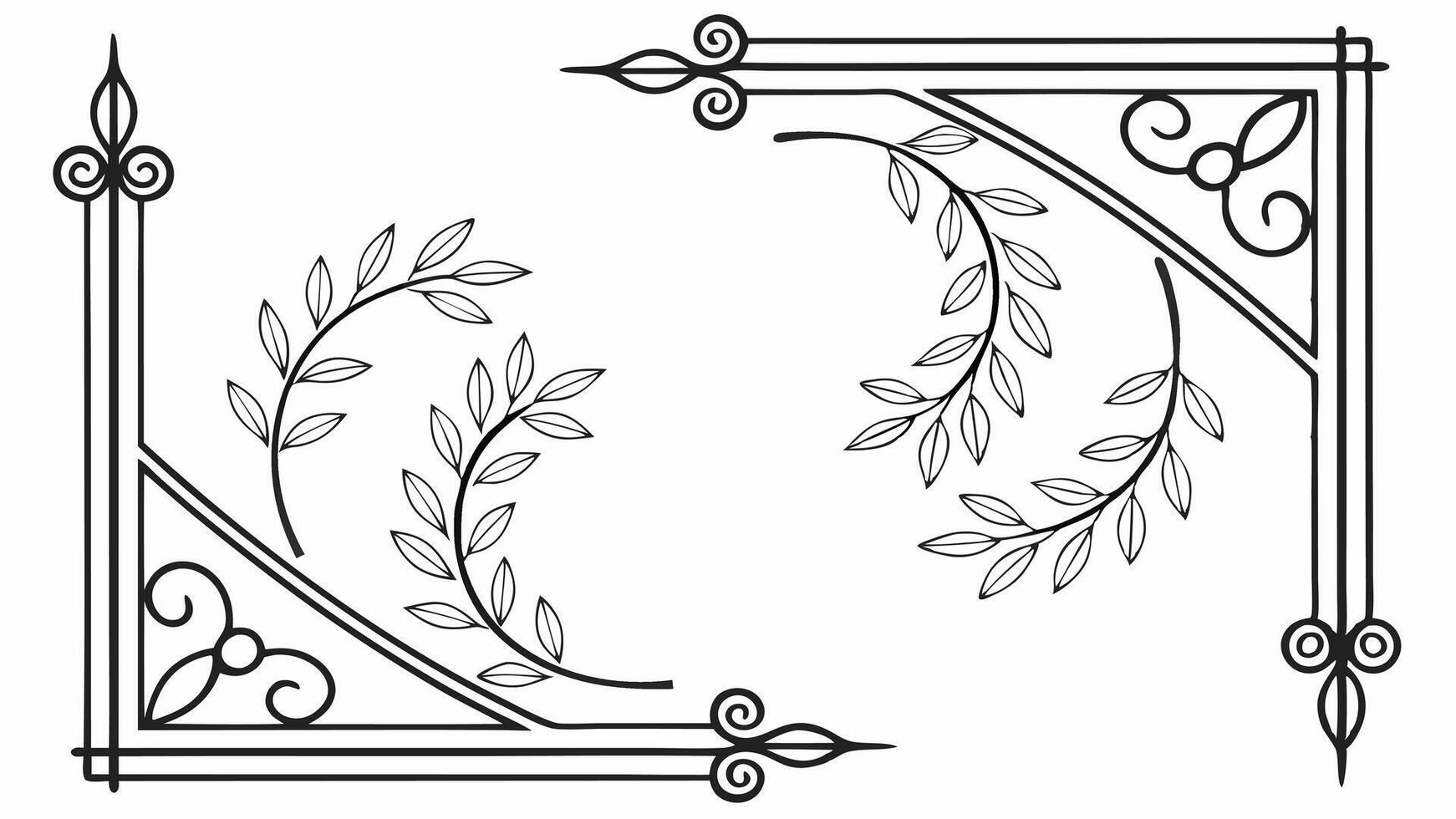 Two decorative brackets with leaves and vines vector