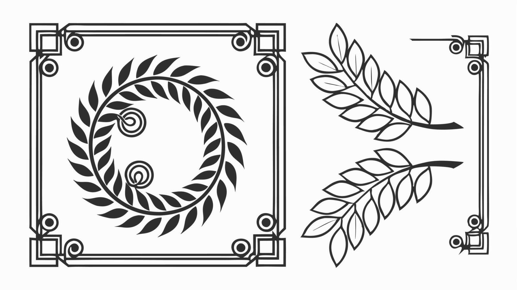 A set of decorative frames and leaves vector