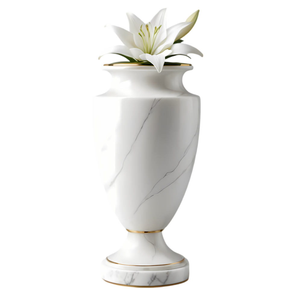 Elegant White Marble Vase with Lily Flower on Transparent Background png