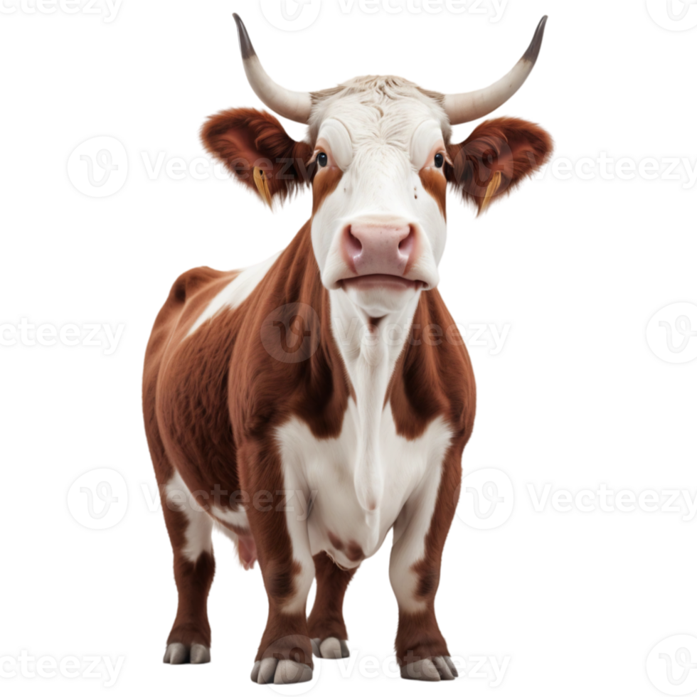 Brown and White Cow with Horns on Transparent Background png