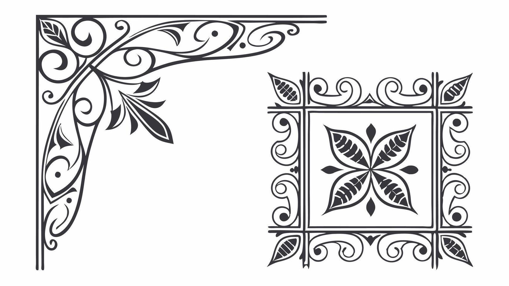 A set of decorative elements, including a frame and a corner vector