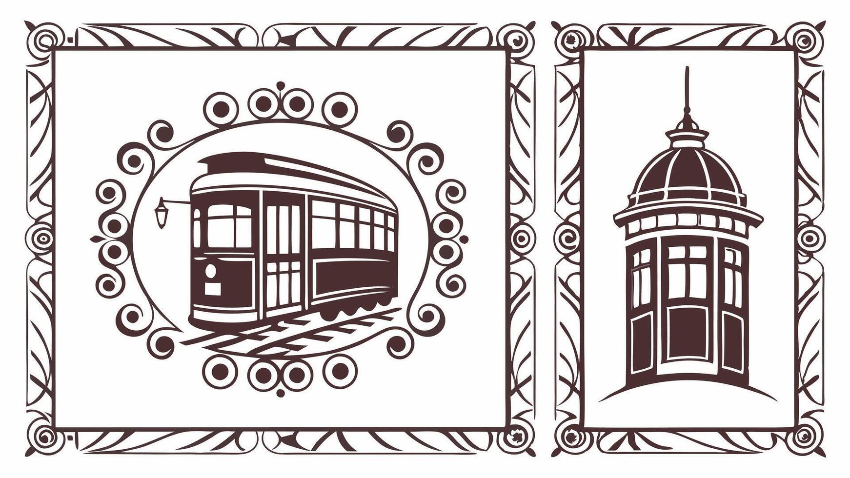 Tram and tower illustration vector