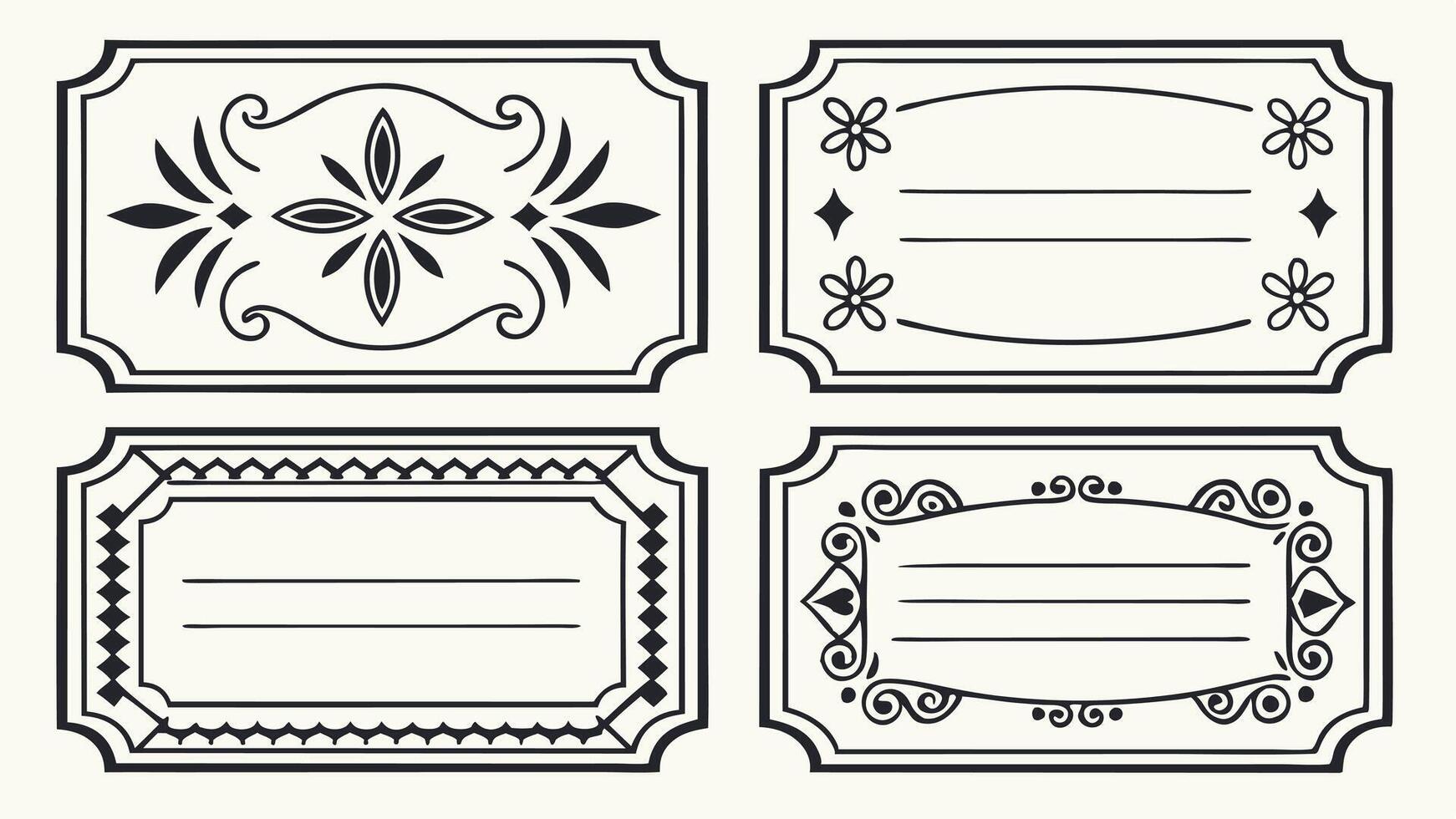 Four black and white frames with ornamental designs vector