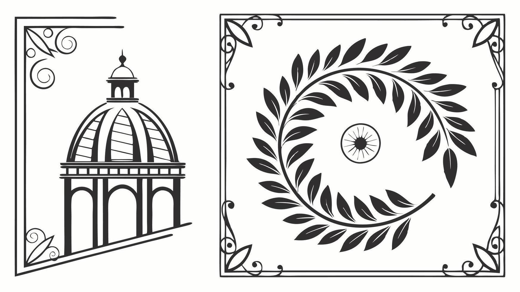 A set of decorative frames and a clock vector
