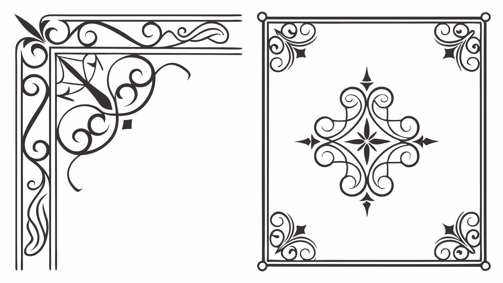 A set of decorative elements, including a frame and a border vector