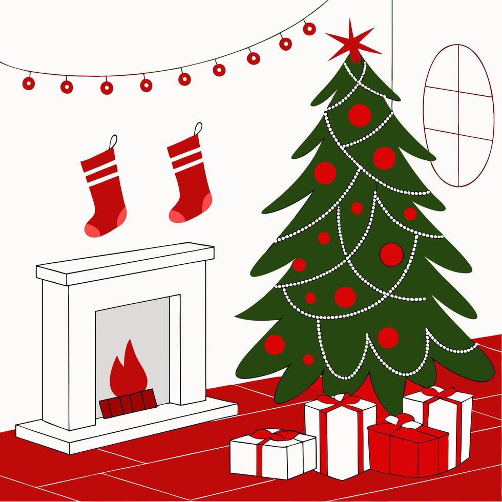 Christmas tree and fireplace vector
