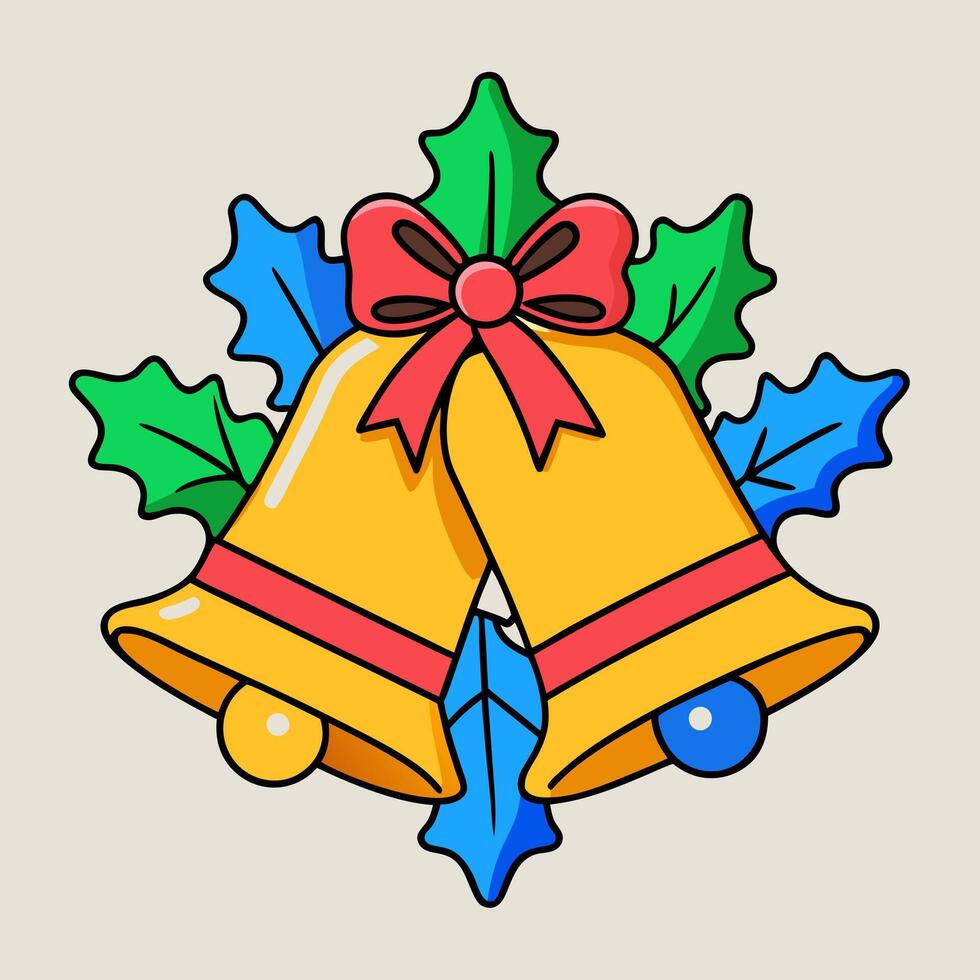 Christmas bells with holly leaves and bows vector