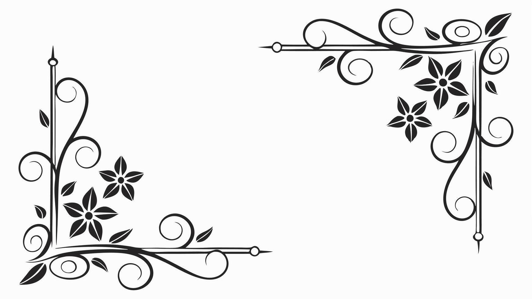 A black and white drawing of a floral border vector