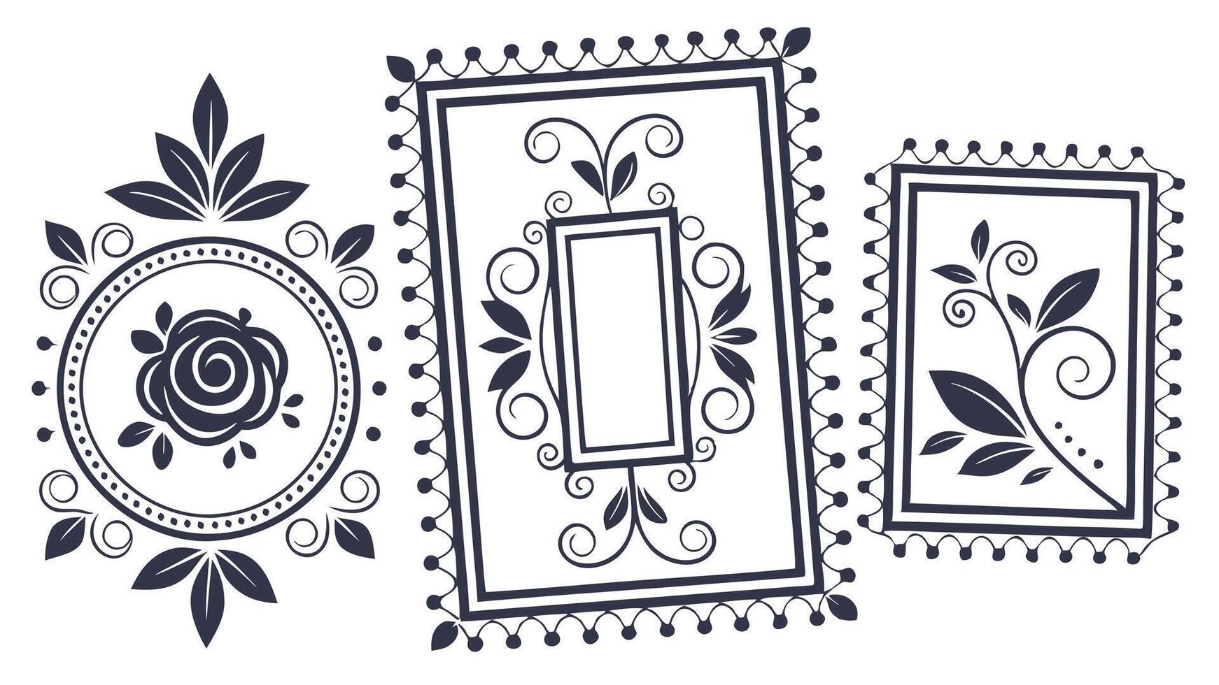Four frames with ornate designs and flowers vector